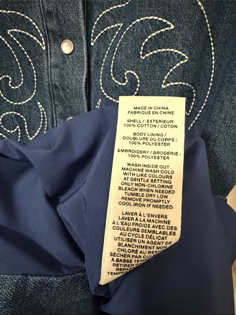 Avec les Filles Denim Rodeo Western Embroidered Pearl Snap Front Mini Dress Sz10 - Picture 7 of 8